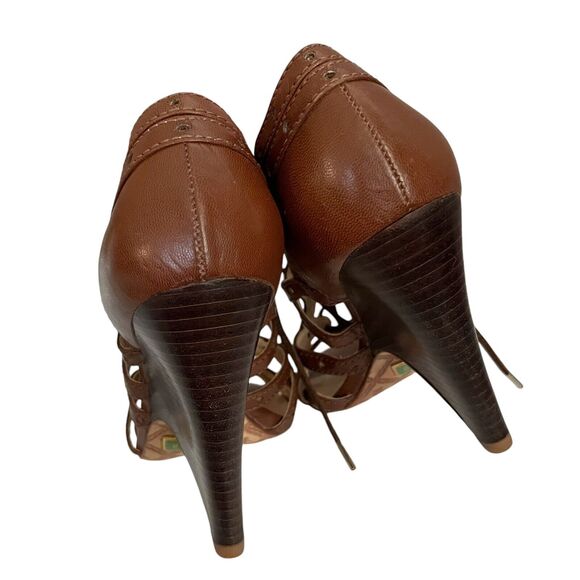Y2K LAMB Lace Up Wedge Heels Brown Caged Leather Indie Lolita Boho Glam Open - Picture 8 of 12